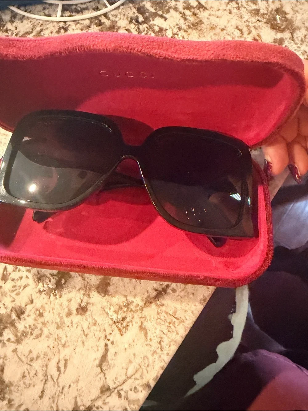 Gucci Black Patent Sunglasses with Red Case